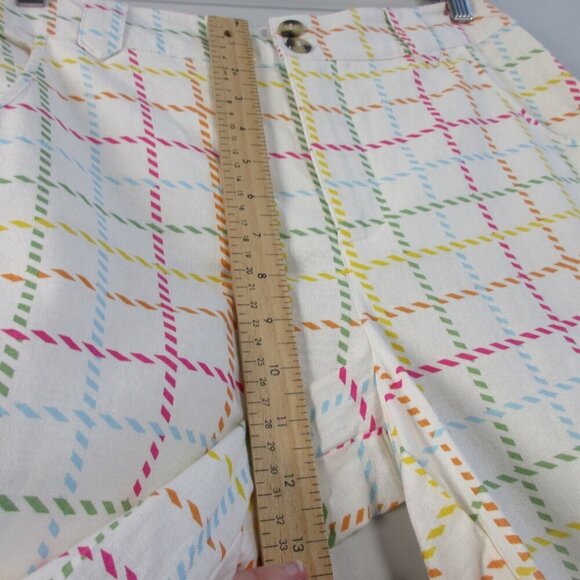 Modcloth Women's Wide Leg Pants 8 Ivory Linen Viscose Rainbow Plaid Preppy 306 - Picture 9 of 11